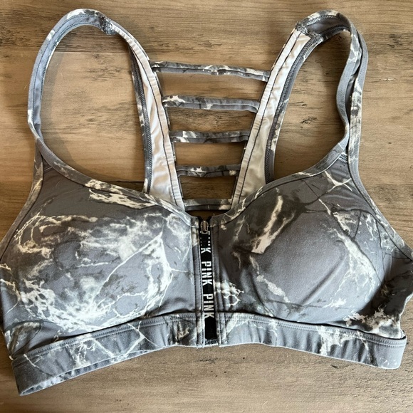 Victoria secret PINK Grey Camo Front zip Sports Bra - Picture 2 of 4